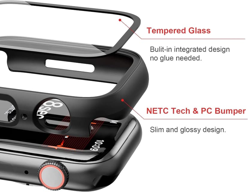 2 Pack Case with Tempered Glass Screen Protector for Apple Watch Series 9/8/7 41mm,JZK Slim Guard Bumper Full Hard PC Protective Cover HD Ultra-Thin Cover for iWatch 9 8 7 41mm Accessories,Clear