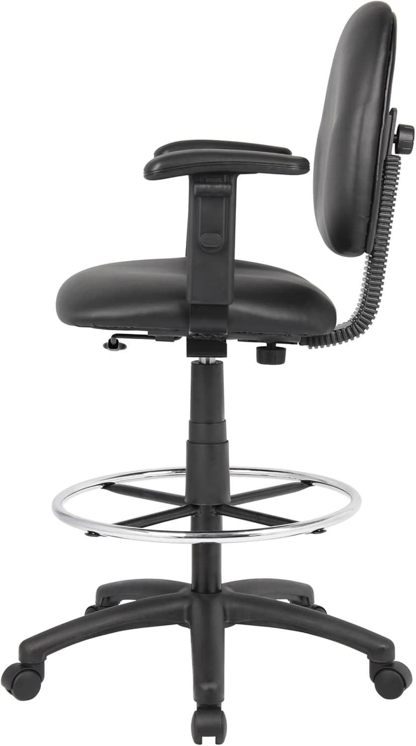 Boss Office Products B1691-CS Stand Up Caressoft Drafting Stool with Adjustable Arms in Black, Vinyl