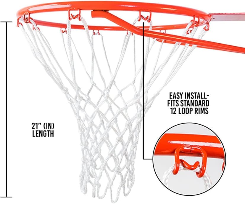 Heavy Duty Basketball Net Replacement - All Weather Anti Whip, Fits Standard Indoor or Outdoor Rims - 12 Loops - Basketball Hoop Net Replacement Outdoor