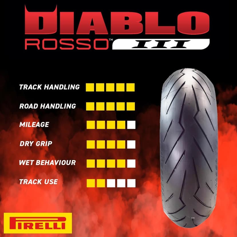 Pirelli Diablo Rosso III Motorcycle Tire Set: 120/70 ZR 17 M/C Front & 190/50 ZR 17 M/C TL Rear- High Performance, Durable for Sport/Street Bikes (2 Pack)