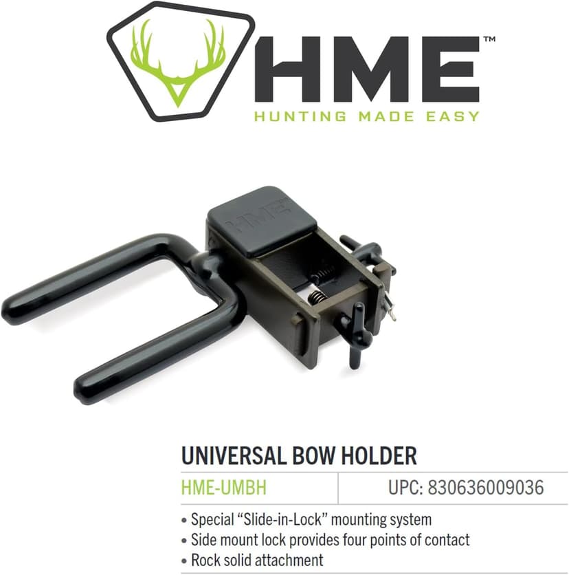 HME High-Quality Durable Reliable Versatile Easy-to-Install Universally Mountable Hunting Tree Stand Bow Holder - 360 Fork Rotation, Rock solid attachment