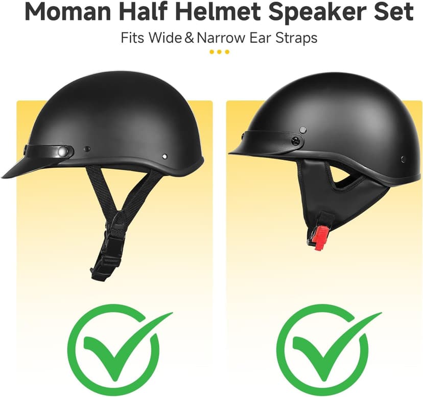 Moman HEB Half Helmet Speaker Pockets, Ear Pads for Motorcycle Helmet Headset Motorbike Headphone Helmet with Narrow or Wide Straps Blocks Wind Noise & Cold
