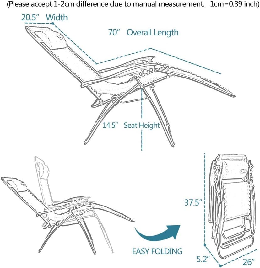 VINGLI Upgraded Zero Gravity Chair Set of 2 Lounge Outdoor Chairs with Trays and Pillows, Folding Patio Recliner Chairs for Backyard Poolside Garden