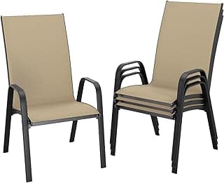 JEAREY Patio Dining Chairs Set of 4, Outdoor Stackable Dining Furniture Set, All Weather Dining Set for Lawn, Garden, Poolside, Beige