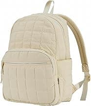 KAILUOLAI Quilted Backpack, Water-Resistant Nylon Bookbag for 15.6 Inch Laptop, College Bookbag Travel Backpack for Men Women (Off-white)