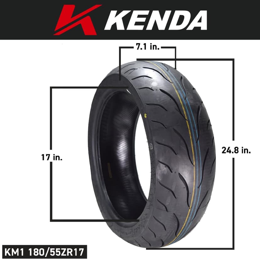 Kenda KM1 (KM001) 120/70ZR17 Front (58W) & 180/55ZR17 Rear (73W) Tires for Sport Touring Motorcycles, Radial with High-Speed Stability & Excellent Wet Grip w/Keychain (120/70-17) (180/55-17) (2-Pack)
