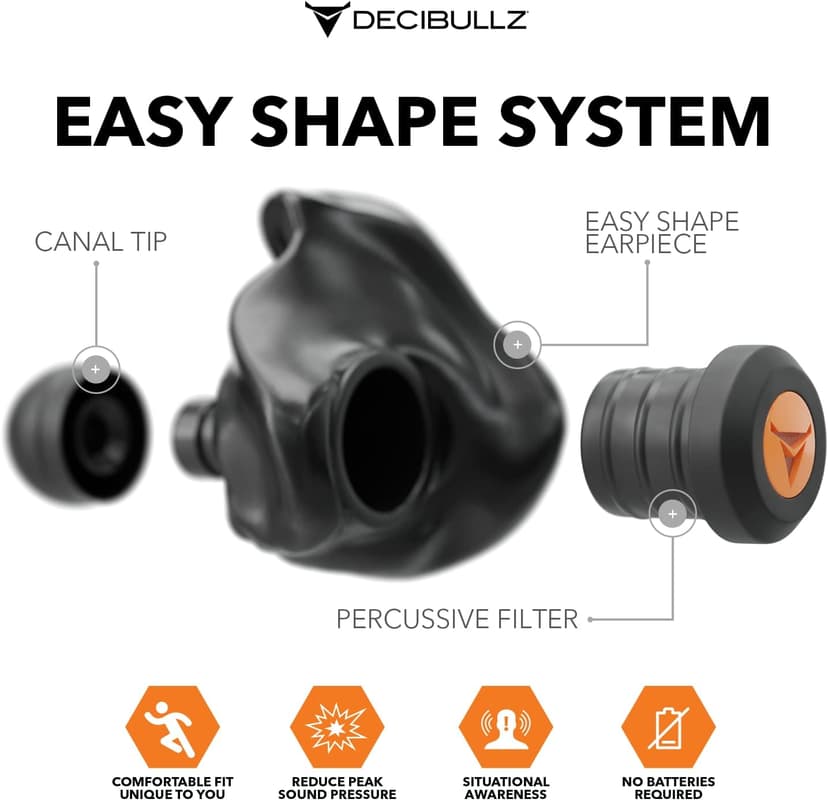 Decibullz Percussive Moldable Earplugs for Hunting & Shooting, Gun Range Hearing Protection for Shooters, Reusable Ear Plugs for Shooting Range