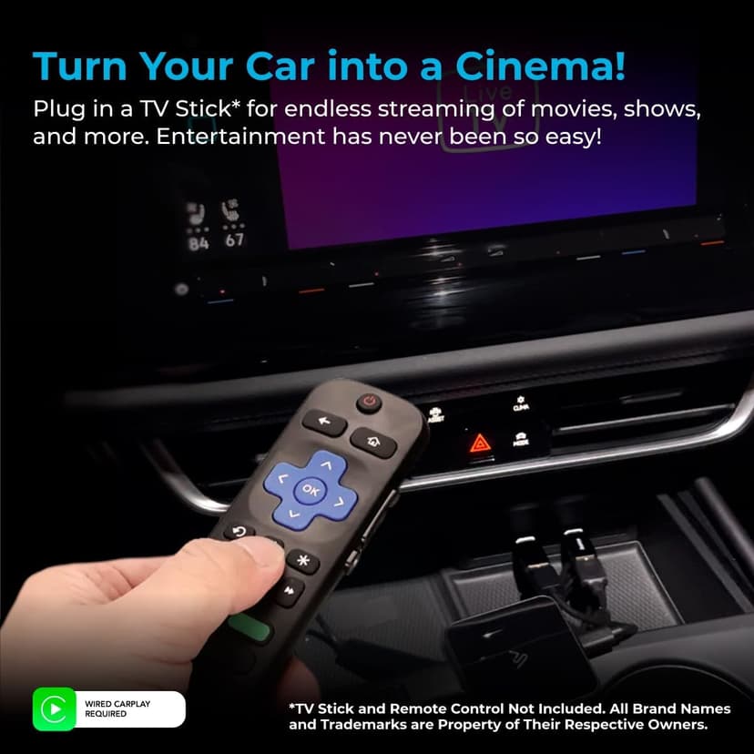 CarPlay TV Adapter - Convert Any Wired CarPlay to Wireless CarPlay - Plug in a TV Stick to Stream Netflix, YouTube, and More Right from Your car’s infotainment Screen