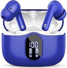 Wireless Earbuds, Bluetooth 5.4 Headphones Bass Stereo, Ear Buds with Noise Cancelling Mic, LED Display in Ear Earphones Clear Calls, IP7 Waterproof Bluetooth Earbuds for Laptop/Phones/Sports, Blue