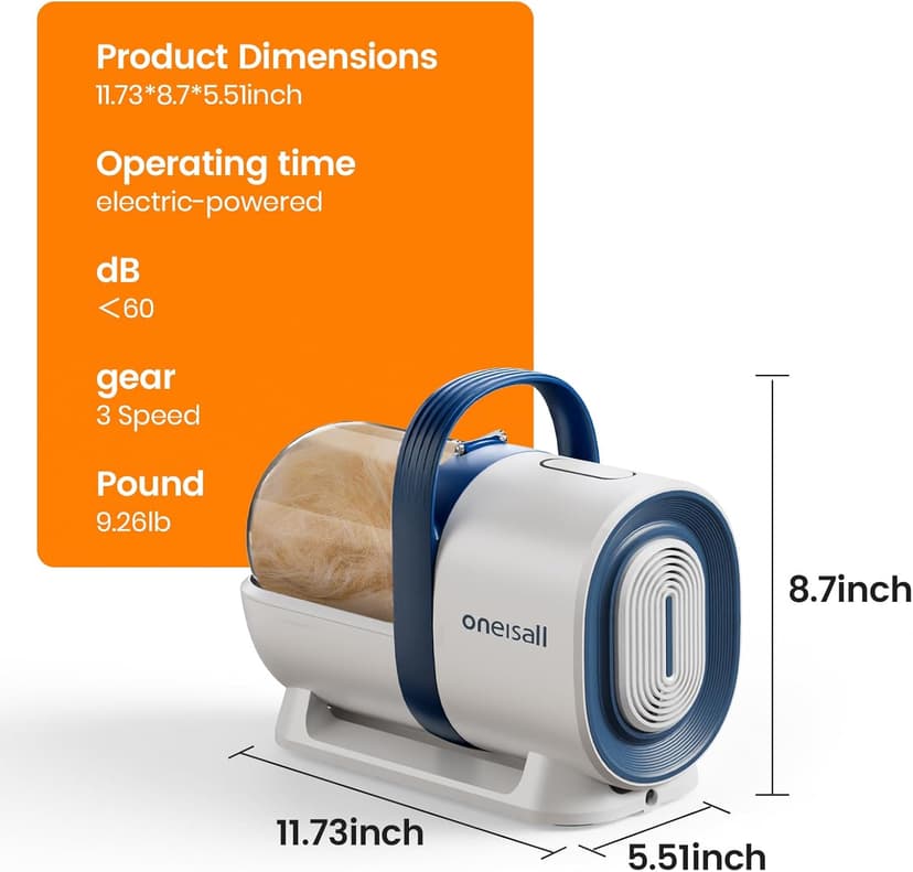 oneisall Dog Grooming Vacuum, Pet Grooming Vacuum with Clipper Nail Grinder, 1.5L Dust Cup Dog deshedding Brush with 7 Tools for Shedding Pet Hair, Home Cleaning(Blue)