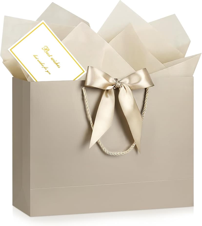 JMANNI Gift Bag, 1PCS Gift Bags Large with Ribbon and 1 Greeting Cards 2 Tissue Paper, Portable Paper Gift Bag with Handles, Birthday Gift Bags,Present Bags for Wedding Party Mothers Day