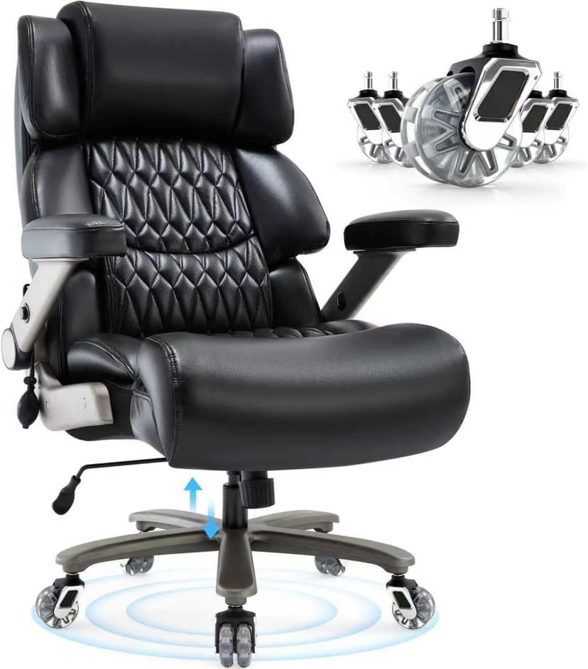 Big and Tall Office Chair 700lbs- Large High Back Executive Computer Desk Chair with 3D Flip-Up Arms, Adjustable Lumbar Support, Extra Wide Plus Size Seat, Heavy Duty Metal Base & Quiet Rubber Wheels