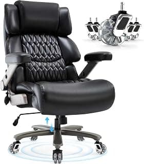 Big and Tall Office Chair 700lbs- Large High Back Executive Computer Desk Chair with 3D Flip-Up Arms, Adjustable Lumbar Support, Extra Wide Plus Size Seat, Heavy Duty Metal Base & Quiet Rubber Wheels