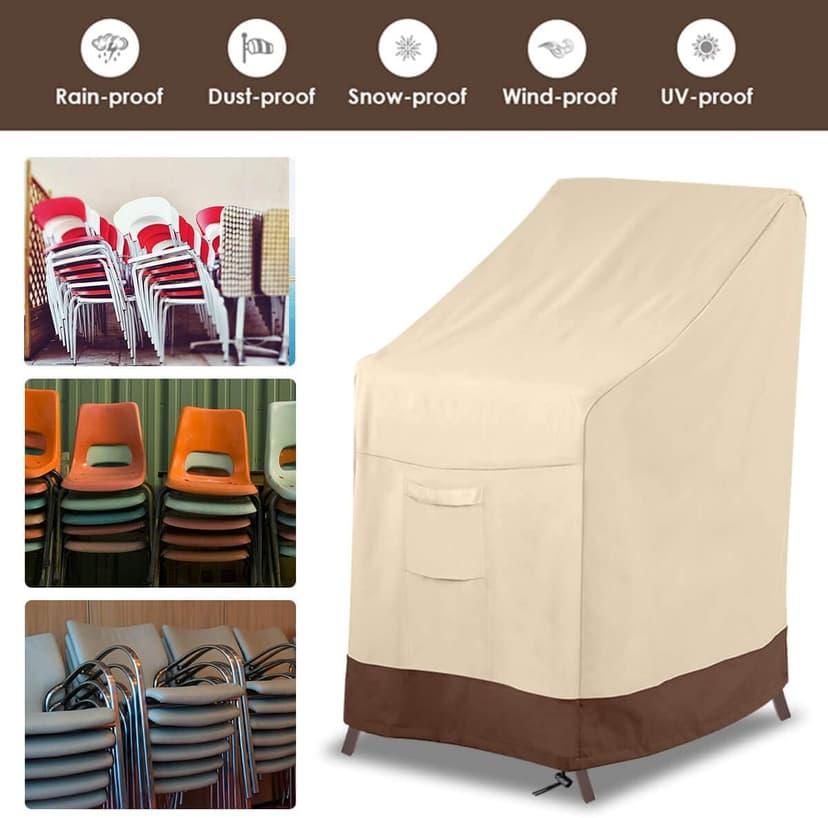 Vailge Stackable Patio Chair Cover,100% Waterproof Outdoor Chair Cover, Heavy Duty Lawn Patio Furniture Covers,Fits for 4-6 Stackable Dining Chairs,36"Lx28"Wx47"H,Beige&Brown