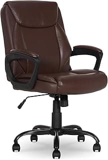 Amazon Basics Classic Puresoft PU Padded Mid-Back Office Chair with Armrest, Height Adjustable, Wheels, 25.75"D x 24.25"W x 42.25"H, Brown