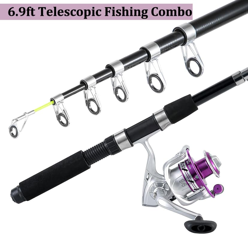 Tripquips Fishing Pole Combo, 6.9ft 2Pcs Telescopic Rods Set, Collapsible Fishing Rods, 2PCS Spinning Reel Set with Carrier Bag Freshwater Fishing Rod and Reel Combos Kits