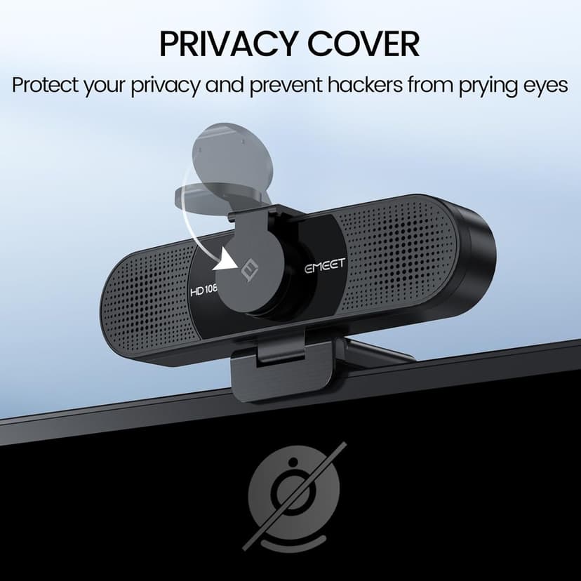 EMEET 1080P Webcam with Microphone, C960 Web Cam, 2 Mics, 90° FOV, USB Type-A & A-to-C Adapter, Plug&Play Computer Camera for Online Calling, Zoom/Teams/Facetime, Switch 2 Camera Support, 2025 Version