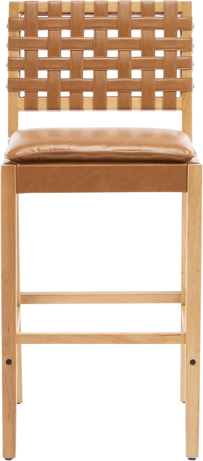 Merax Rattan Counter Height Bar Stools with PU Cushion Set of 4, 29" Seat Height Counter Chairs with Solid Wood Frame & Rattan Backrest, Boho Style Barstools for Kitchen Island, Brown