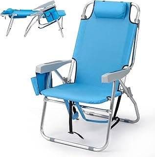 Outvita Backpack Beach Chair, 5 Level Adjustable Positions Beach Chair with Back Storage Bag, Cooler Pouch and Side Bags for Beach Poolside Lawn