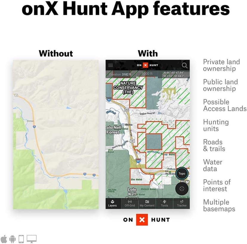 onX Elite: Nationwide Digital Map Membership for Phone, Tablet, and Computer - Color Coded Land Ownership - 24k Topo - Hunting Specific Data - Updates Hunt Chip