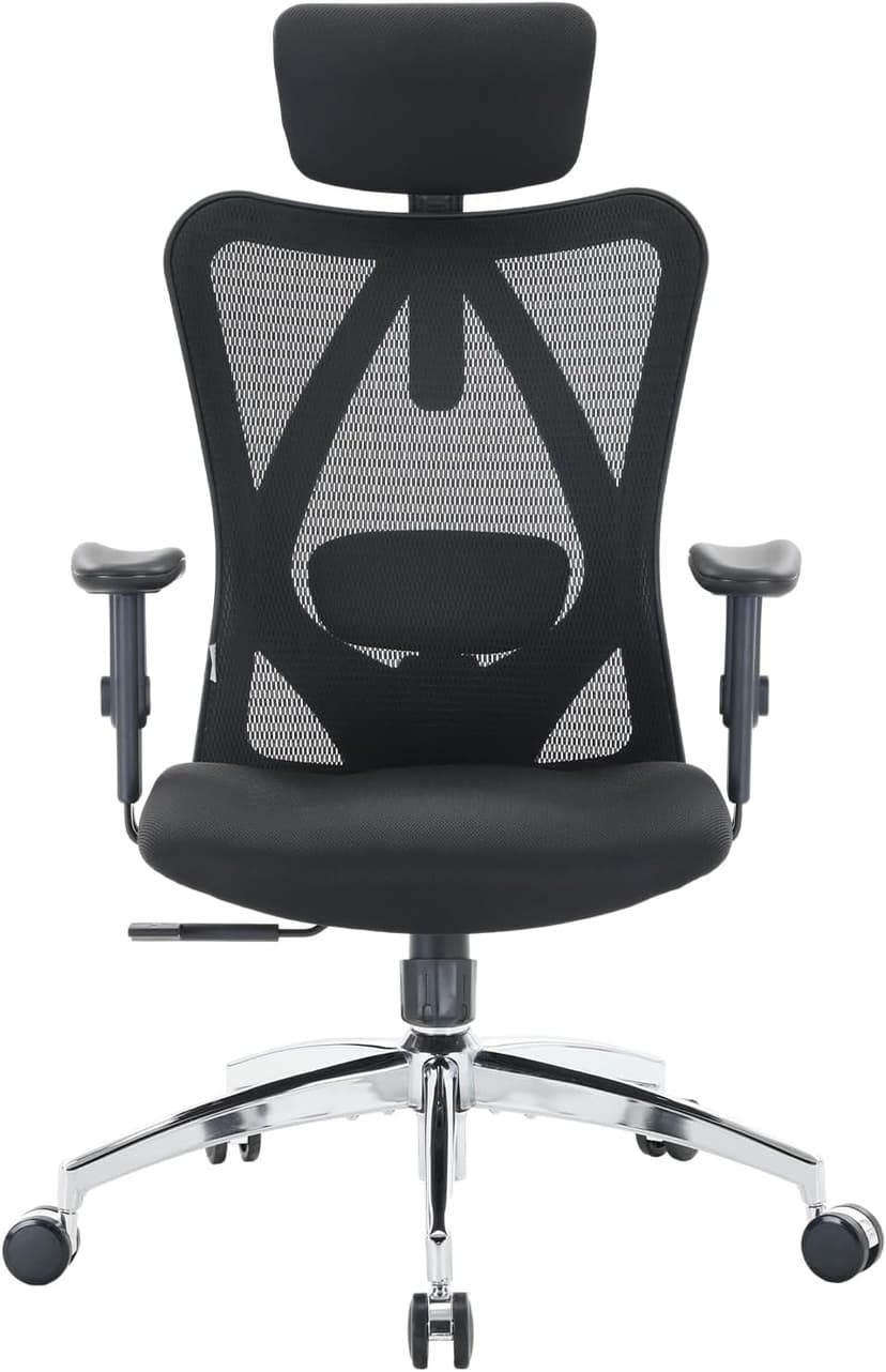 SIHOO M18 Ergonomic Office Chair, High Back Mesh Desk Chair with Adjustable Headrest & Lumbar Support, 330lbs Capacity Computer Chair with 2D Armrests & Wide Cushion, Tilt Lock, for Home Office-Black