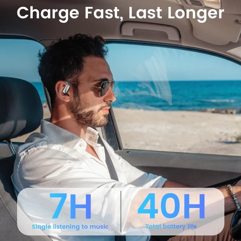 Piluyaa Open Ear Earbuds Bluetooth AI Ear Buds 60Hrs Playtime Wireless Over Headphones with Earhooks IPX7 Waterproof Touch Control Air Conduction Sport Headsets Earphones for Workout Running Black