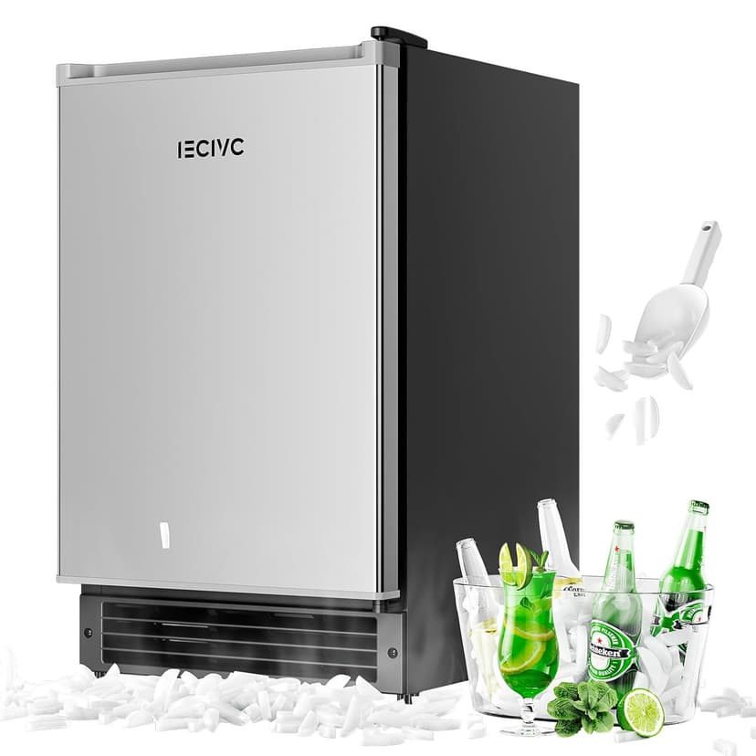 Under Counter Crescent Ice Maker Machine, 15'' W Drainless Built-in Ice Maker, 15 LBS/Day with 12 LBS Storage Bin, Perfect for Commercial Home Bar, No Drain