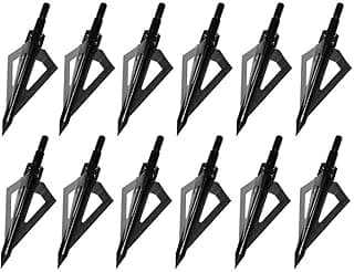 Hunting Broadheads, 12PK 3 Blades Archery Broadheads 100 Grain Screw-in Arrow Heads Arrow Tips Compatible with Traditional Bows and Compound Bow