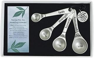 Amazing Woman Measuring Spoon Set, Decorative Gifts and Kitchen Accessories, 4 Spoons, Engraved Pewter and Silver Enamel, By Abbey & CA Gift