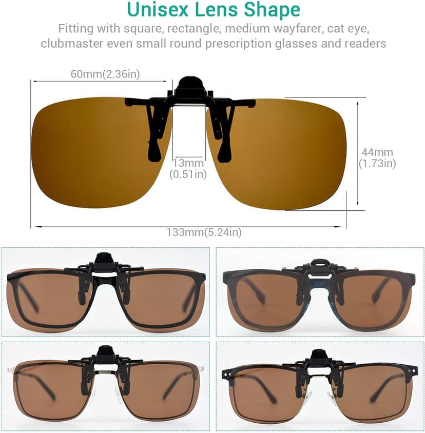 WANGLY Polarized Unisex Clip on Flip up Sunglasses over Prescription and Reading Glasses Frames