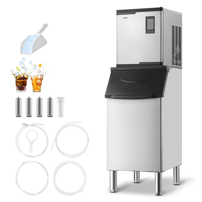 VEVOR Commercial Ice Maker Machine, 360LBS/24H Ice-Making Machine with 250LBS Large Storage Bin, Auto Self-Cleaning Ice Maker with Touchscreen for Bar Cafe Restaurant Business Commercial