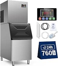 Commercial Ice Maker, 760 LBS/24h with 560 LBS Storage Bin, 156 Ice Cubes Ready in 5-15 min, Self Cleaning Stainless Steel Industrial Ice Machine for Bar Restaurant Cafe