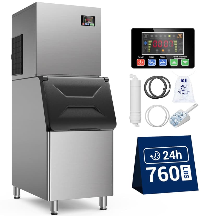 Commercial Ice Maker, 760 LBS/24h with 560 LBS Storage Bin, 156 Ice Cubes Ready in 5-15 min, Self Cleaning Stainless Steel Industrial Ice Machine for Bar Restaurant Cafe