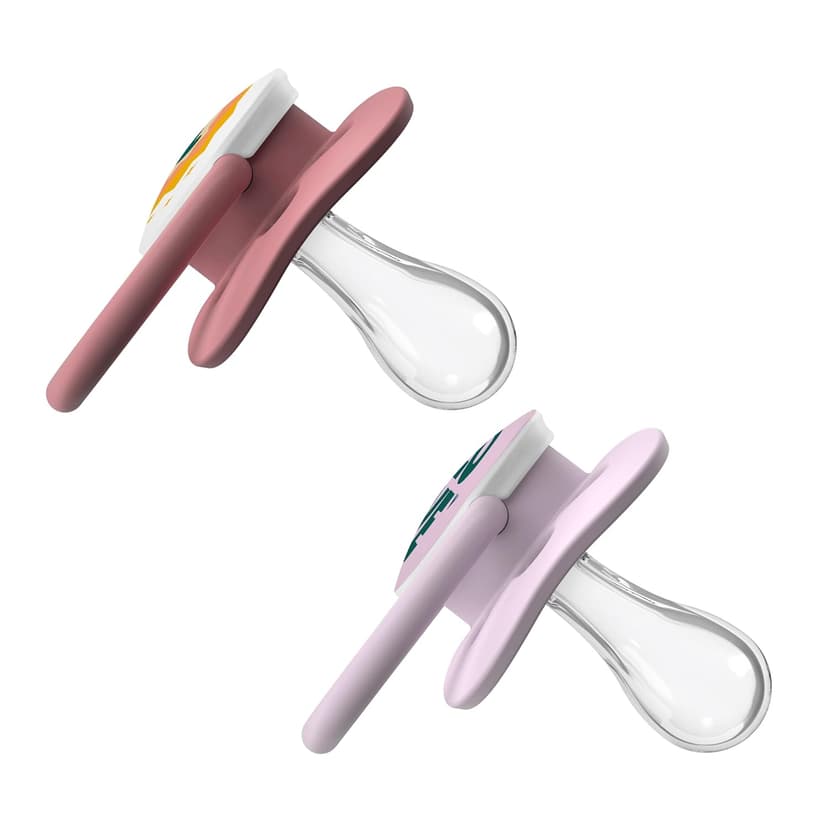 Dr. Brown's Advantage Baby Pacifier, Fully Symmetrical Soother with Soft Silicone Bulb, Lavender Love, 0-6m, BPA Free, 2 Pack