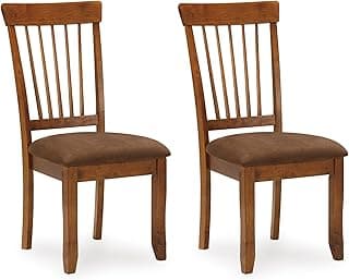 Signature Design by Ashley Berringer Dining Chairs Set of 2, Classic Wood Spindle-Back Design, Cushioned Microfiber Seat, Rustic Finish for Kitchen & Dining Room Chair, Walnut