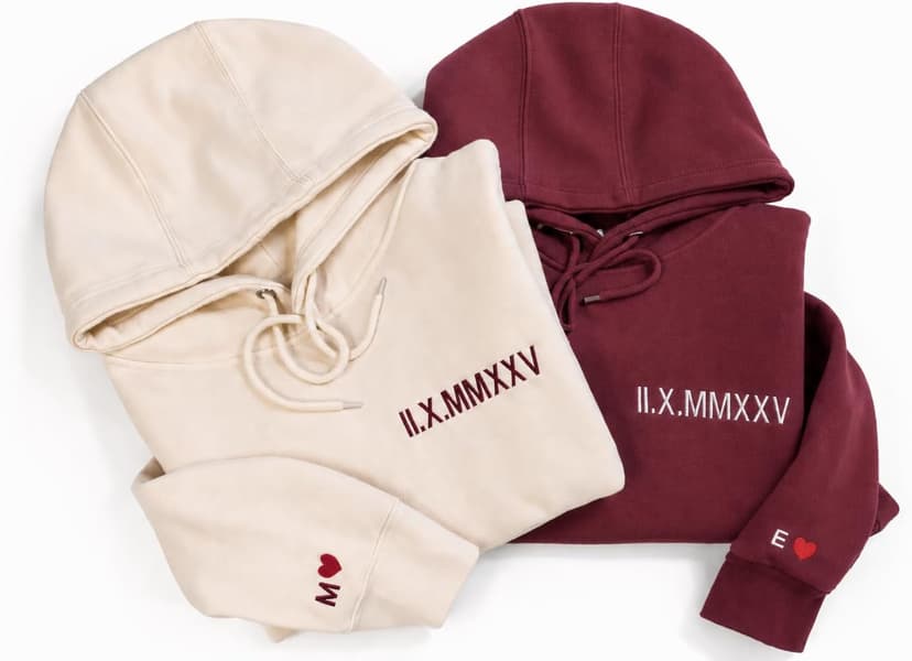 Custom Embroidered Roman Numeral Hoodie – Personalized Hoodie with Initial and Heart for Boyfriend or Girlfriend, Matching Couple Hoodies