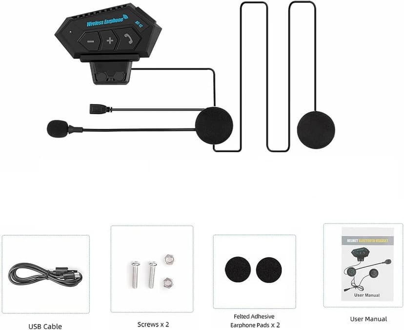 Motorcycle Helmet Headset Stereo Bluetooth Earphone Wireless Handsfree Mic Headphones Music Player for Motorbike Rider