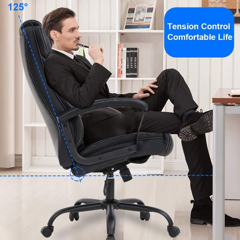 BestMassage Big and Tall Office Chair 500lbs Wide Seat Ergonomic Desk Chair with Lumbar Support Arms High Back PU Leather Executive Task Computer Chair for Heavy People Women,Black