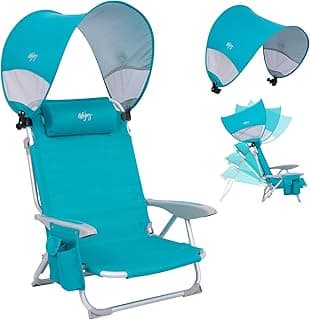 #WEJOY Beach Chair with Canopy Shade, Reclining Adjustable 4 Position, Lay Flat Lightweight Folding Portable Aluminum Chair with Backpack Straps,Padded headrest, Heavy Duty 400lbs Lawn Chair for Beach