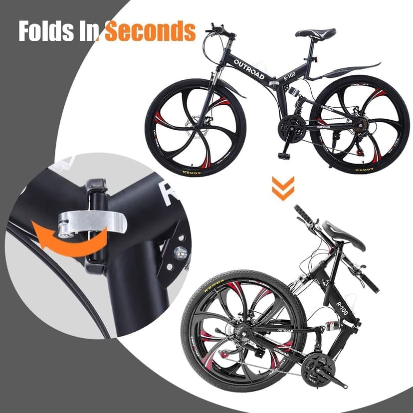 26 ich Folding Mountain Bike, 21 Speed High Carbon Steel Mountain Bike for Adults with 26 Inches Durable Tires, Front Suspension Folding Bicycle for Women and Man | 26 ich, High Carbon Steel, Durable Tires, Front Suspension, Folding Bicycle