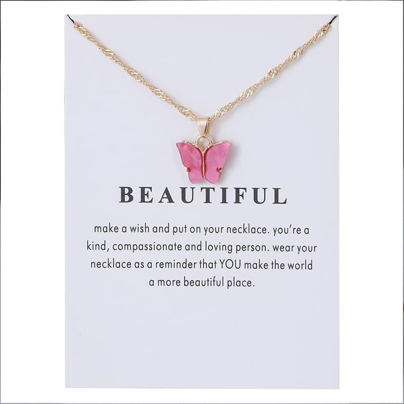 Rrdaily 9 Pcs Dainty Colorful Butterfly Pendant Necklace Set for Women,Bohemian Acrylic Butterfly Chain Necklace Cute Jewelry Gift