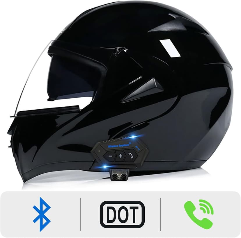Motorcycle Bluetooth Modular Helmet, DOT Approved Dual Visor Full Face Flip up Bluetooth Integrated Motorcycle Helmets for Adults Men Women
