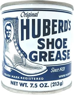 Huberd Shoe Grease Co. Huberd’s Shoe Grease (7.5oz) - Leather Conditioner and waterproofer Since 1921. Waterproofs, softens and Conditions Boots, Shoes, Bags, Belts, Jackets, car Seats, Gloves, Furniture, Saddles and tack.