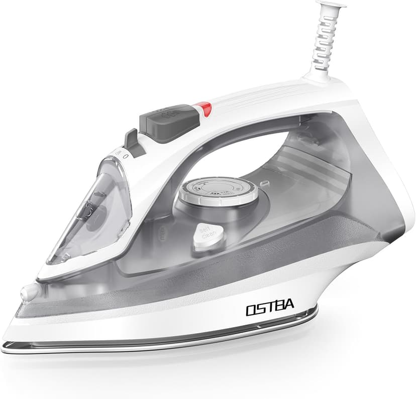 OSTBA 1600W Steam Iron for Clothes with Rapid Heating Nonstick Soleplate, Precise Thermostat Dial, Self-Cleaning, Anti-limescale, Drip Stop Function, 300ml Water Tank Clothes Iron