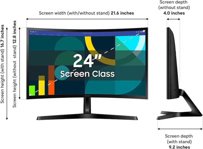 Samsung 24" Essential S3 (S36GD) Series FHD 1800R Curved Computer Monitor, 100Hz, Game Mode, Advanced Eye Comfort, HDMI and D-sub Ports, LS24D366GANXZA