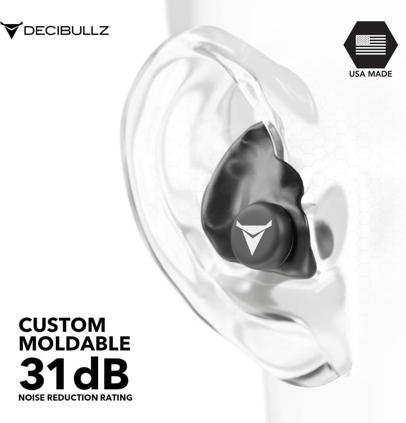 Decibullz - Custom Molded Earplugs, 31dB Highest NRR, Comfortable Hearing Protection for Shooting, Travel, Work and Concerts