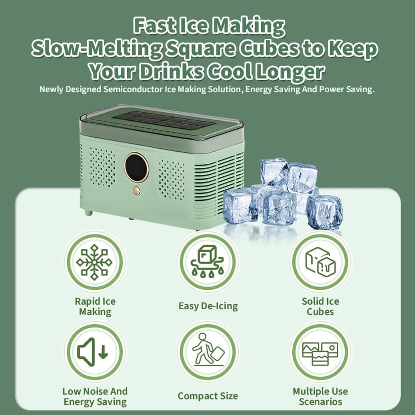 Portable Ice Maker, Fast Ice Making, Quiet, Energy-Efficient, with Ice-Cubes Detachment Rack and Removable Top Cover, Ice Makers Countertop for Home, Office, Parties, Camping, Travel