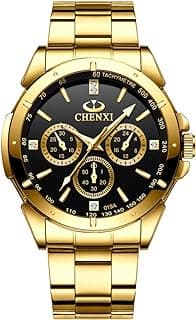 DREAMING Q&P Fq-005 Classic Style Gold Stainless Steel Mens Wrist Watches with Crystals for Man