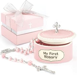 Baptism Gifts for Girl - My First Rosary with Ceramic Keepsake Box, Catholic Christening Gift Set, Pink Rosary for Kids, Baptism, First Communion & Baby Dedication Gifts for Newborn Baby Girls B0FP1QPHFJ