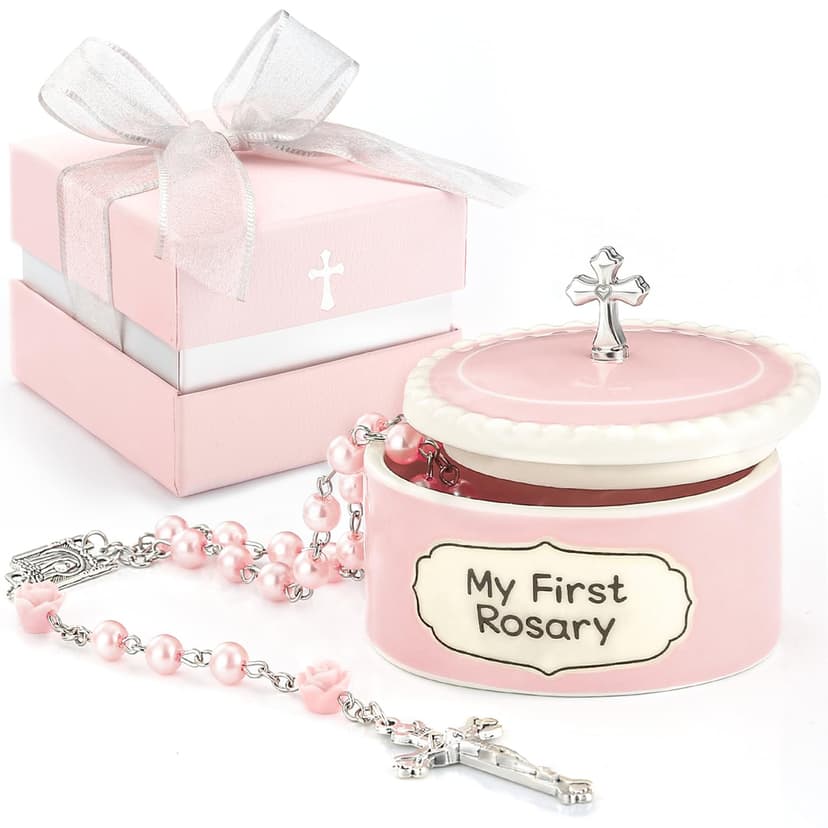 Baptism Gifts for Girl - My First Rosary with Ceramic Keepsake Box, Catholic Christening Gift Set, Pink Rosary for Kids, Baptism, First Communion & Baby Dedication Gifts for Newborn Baby Girls B0FP1QPHFJ